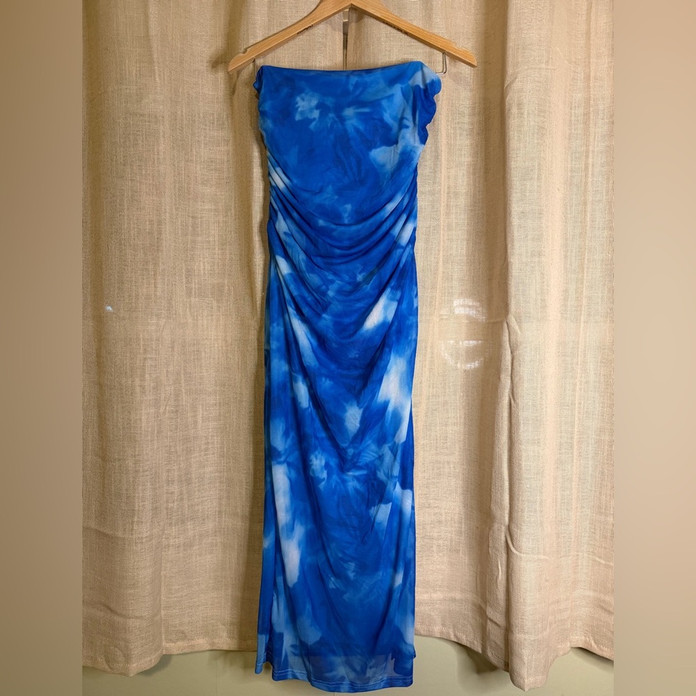 Blue and White Tie-Dye Maxi Dress